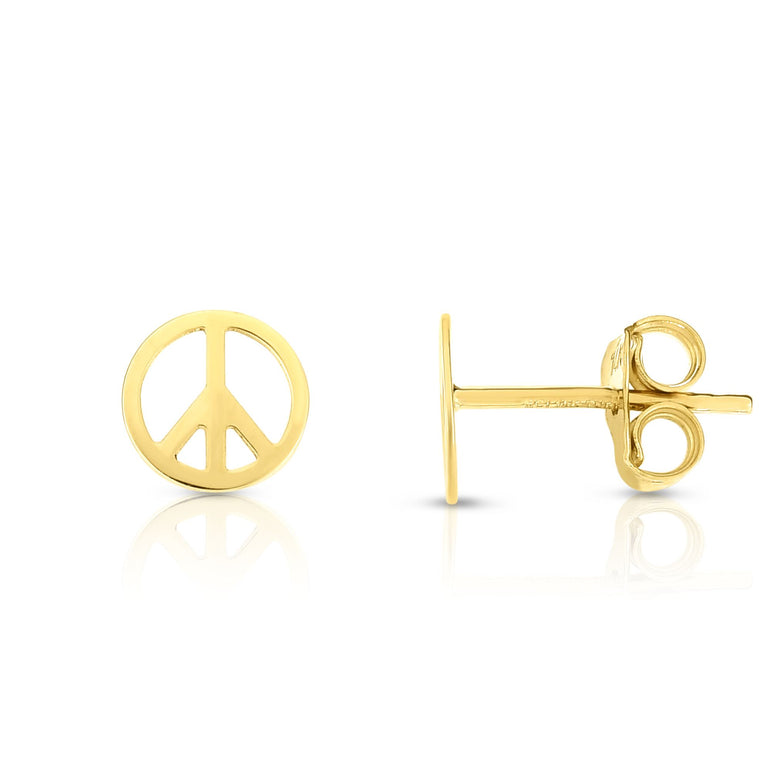 14K Gold Peace Sign Stud Earring-Yellow | Push Back