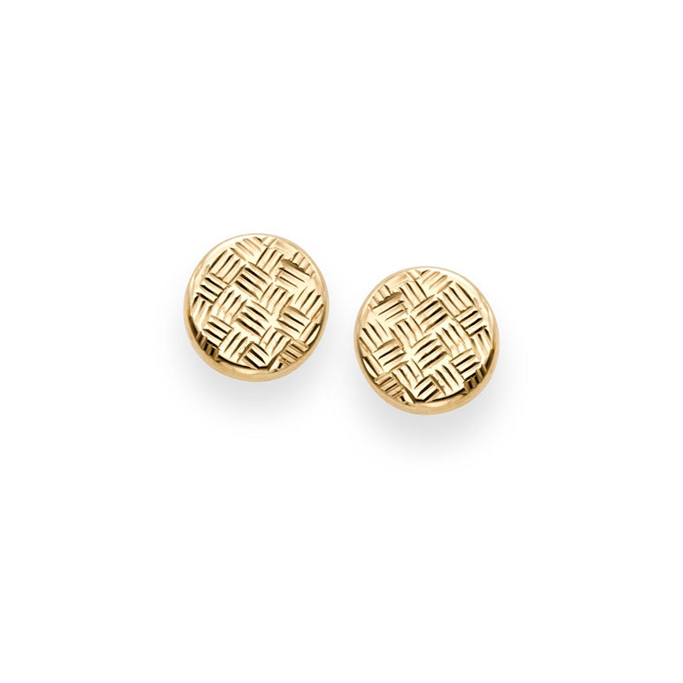 14K Gold Round Diamond Cut Post Earring-Yellow | Push Back
