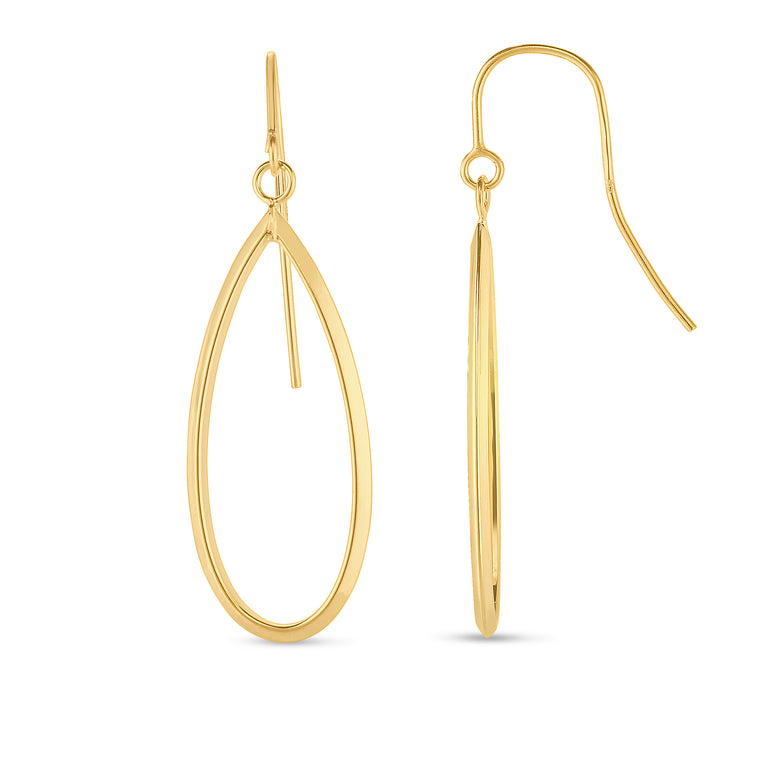 14K Gold Graduated Open Oval Dangle Earring-Yellow | Euro Wire