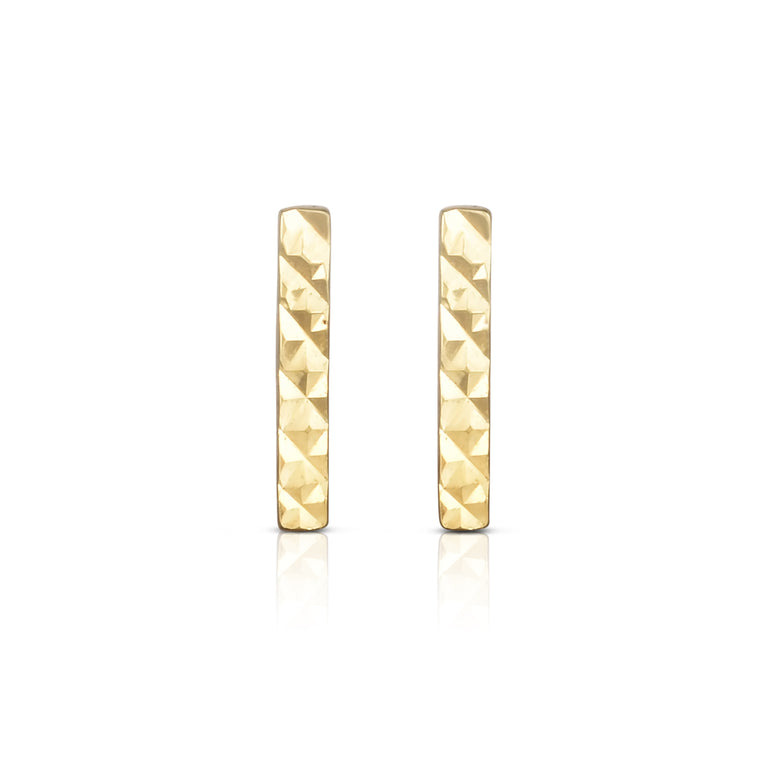 14K Gold Diamond Cut Bar Stud Earring-Yellow | Push Back