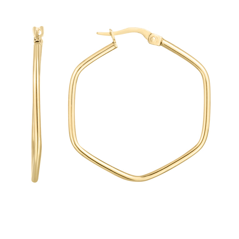 14K Rounded Edges Hexagon Hoops-Yellow | Hinged