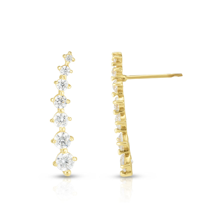 14K Gold Graduated CZ Ear Climber-Yellow | Push Back