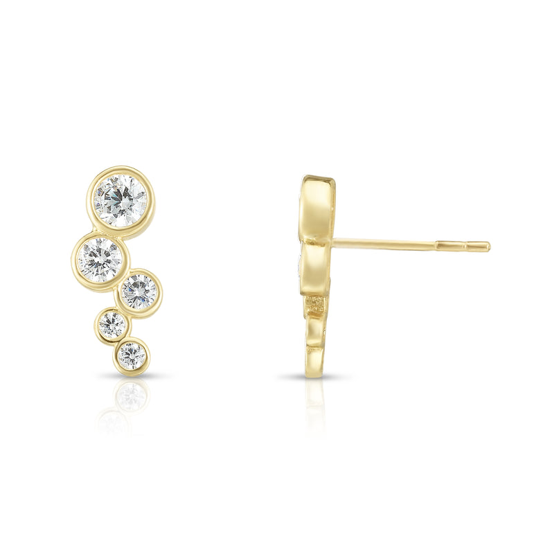 14K Gold Bezel Set CZ Ear Climber-Yellow | Push Back