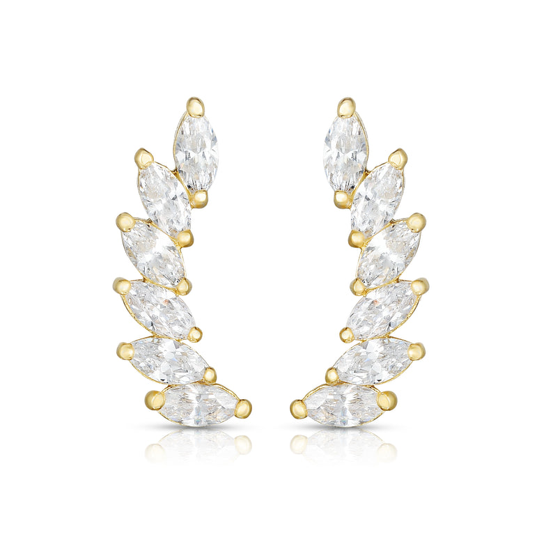 14K Gold Marquise CZ Ear Climber-Yellow | Push Back