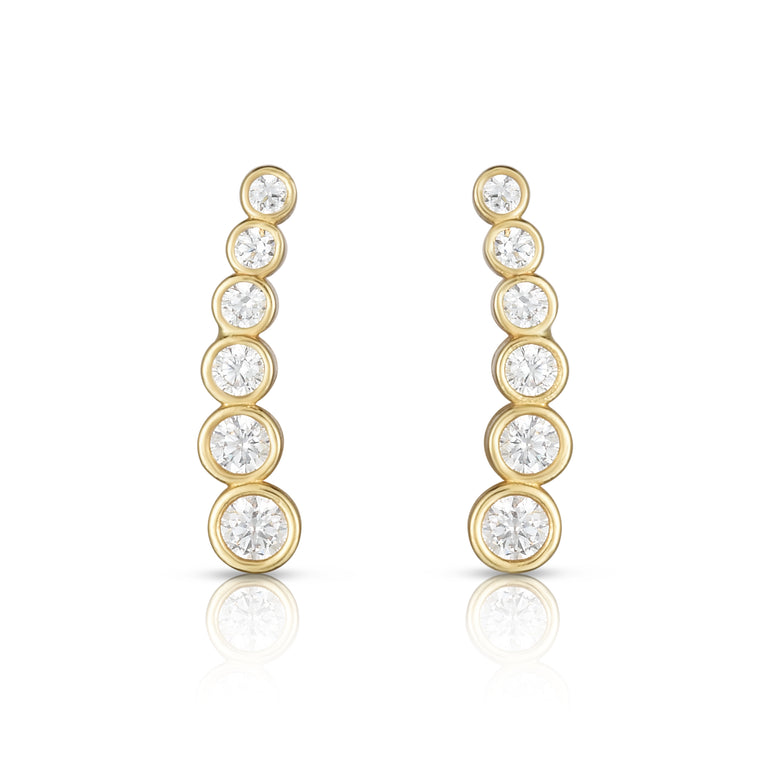 14K Gold Graduated Round Bezel CZ Ear Climber-Yellow | Push Back