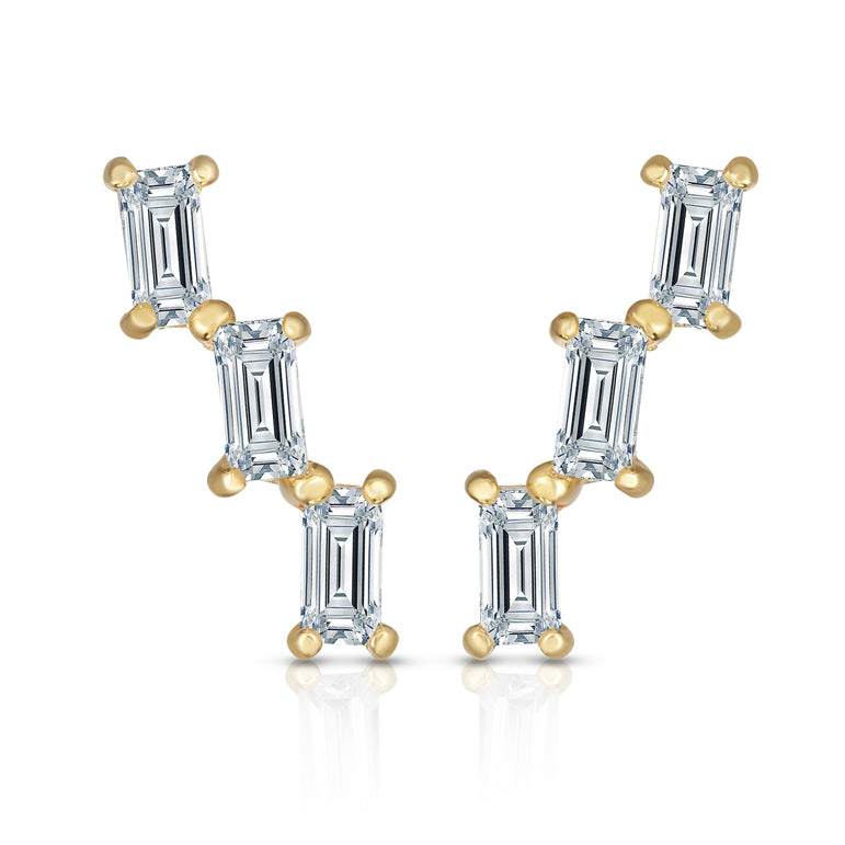14K Gold Baguette Ear Climber-Yellow | Push Back