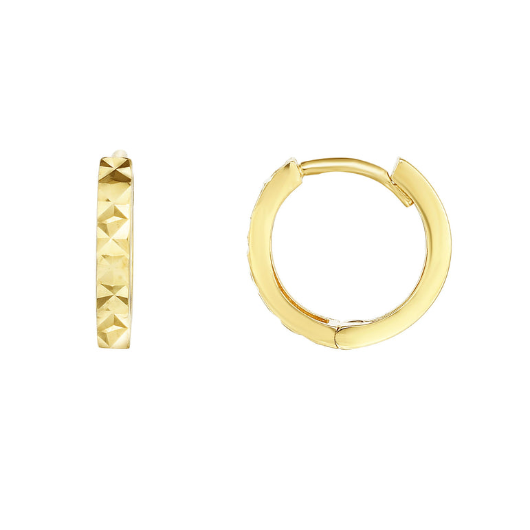 14K Gold Diamond Cut Huggie Earring-Yellow | Snap