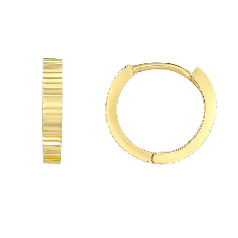 14K Gold Linear Diamond Cut Huggie Earring-Yellow | Hinged