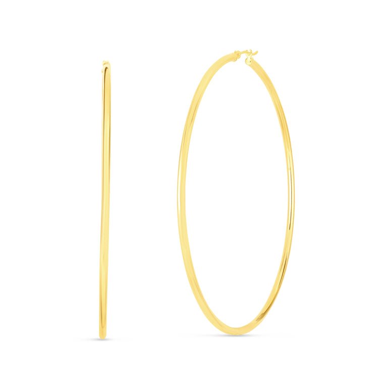 14K Gold 2x70mm Polished Hoop Earring-Yellow | Hinged