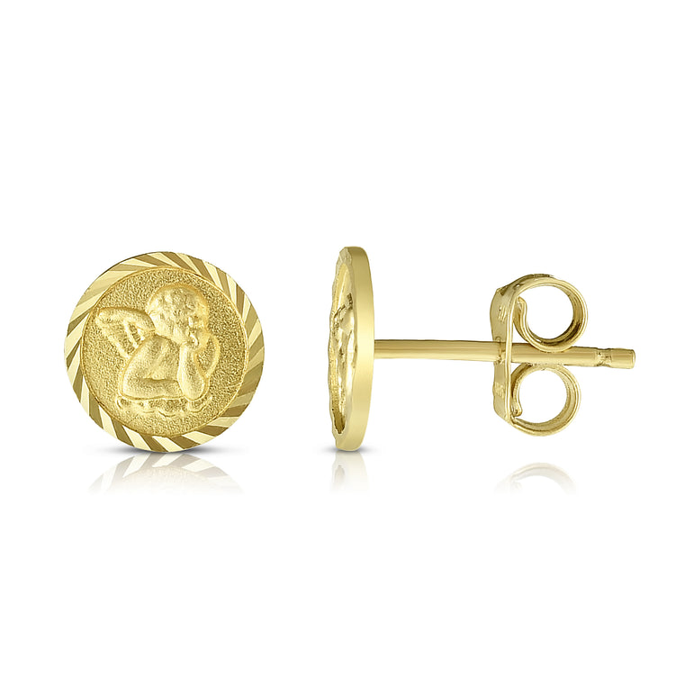 14K Gold Angel Stud Earring-Yellow | Push Back