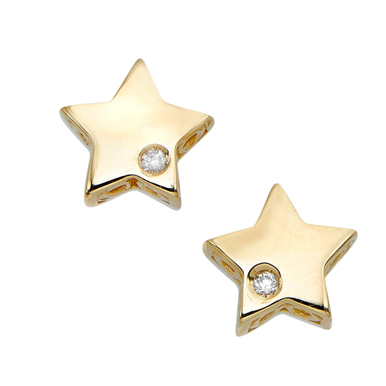 14K Gold .01ct Diamond Star Stud Celestial Earring-Yellow | Push Back