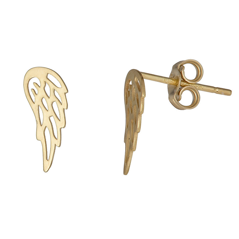 14K Gold Angel Wing Stud Earring-Yellow | Push Back