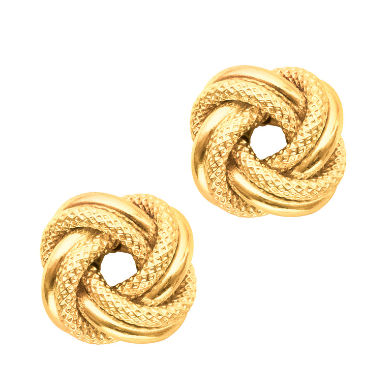 14K Gold Diamond Cut & Polished Love Knot Stud Earring-Yellow | Push Back
