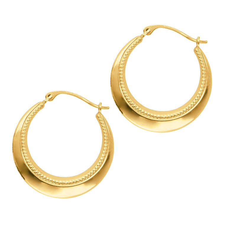 14K Gold Bead Detail Back to Back Hoop Earring-Yellow | Hinged