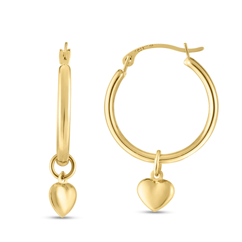 14K Gold Dangle Heart Drop Earring-Yellow | Hinged