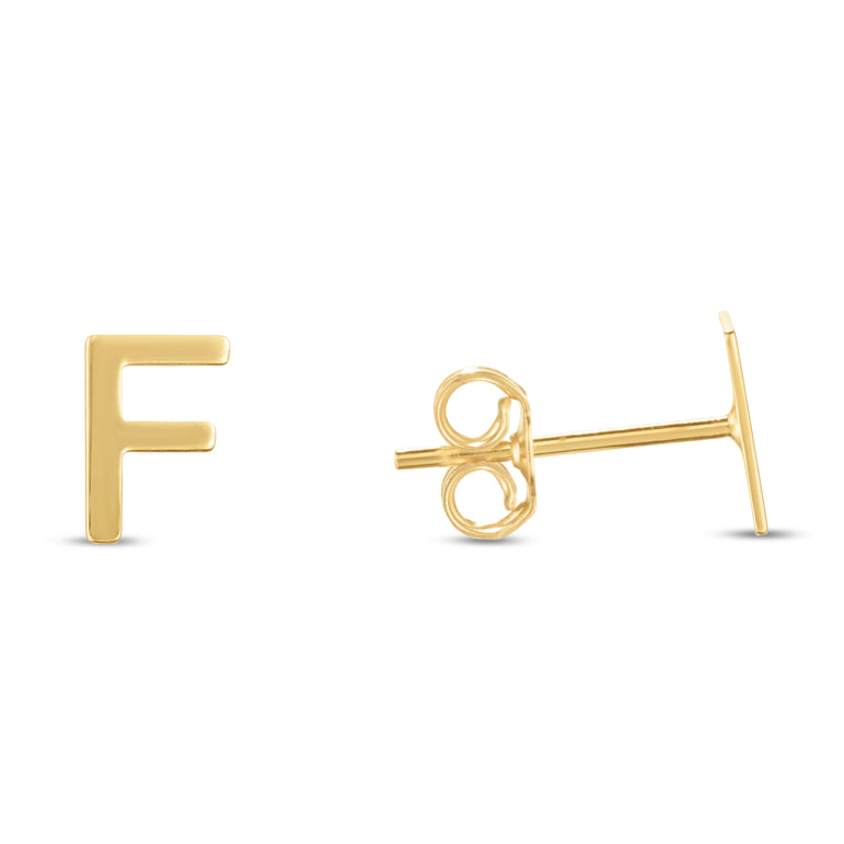 14K Gold Initial F Stud Earring-Yellow | Push Back