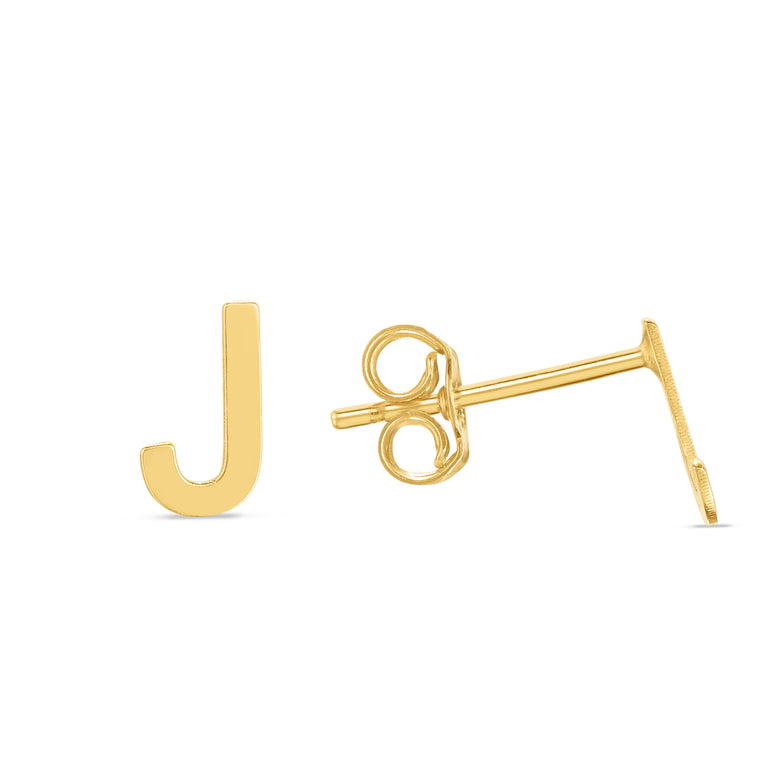 14K Gold Initial J Stud Earring-Yellow | Push Back