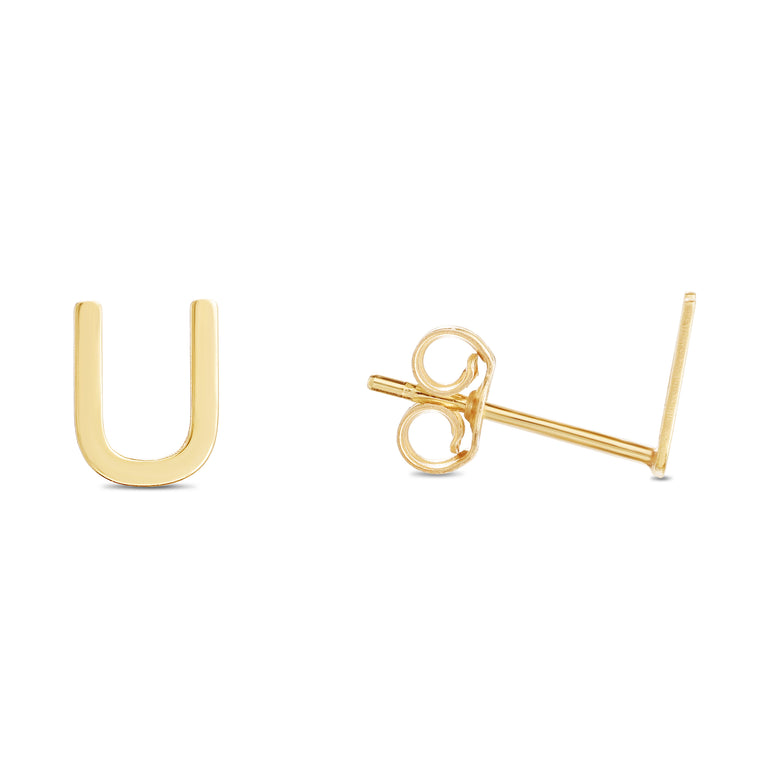 14K Gold Initial U Stud Earring-Yellow | Push Back