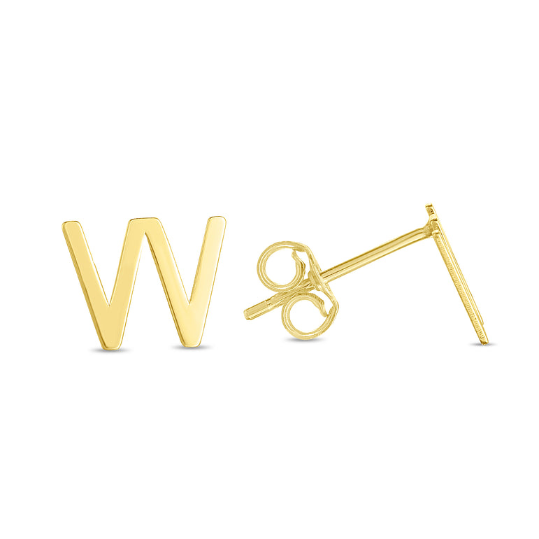 14K Gold Initial W Stud Earring-Yellow | Push Back