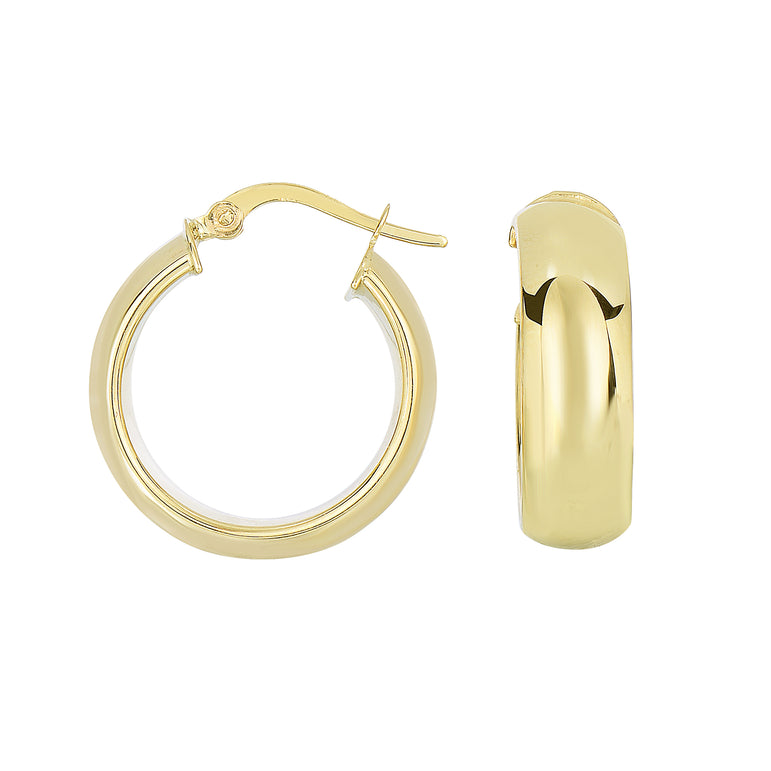 14K Yellow Gold Polished Tube Hoop Earring-Yellow | Hinged