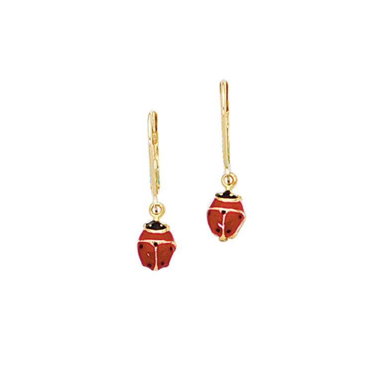 14K Gold Ladybug Drop Earring-Yellow | Lever Back