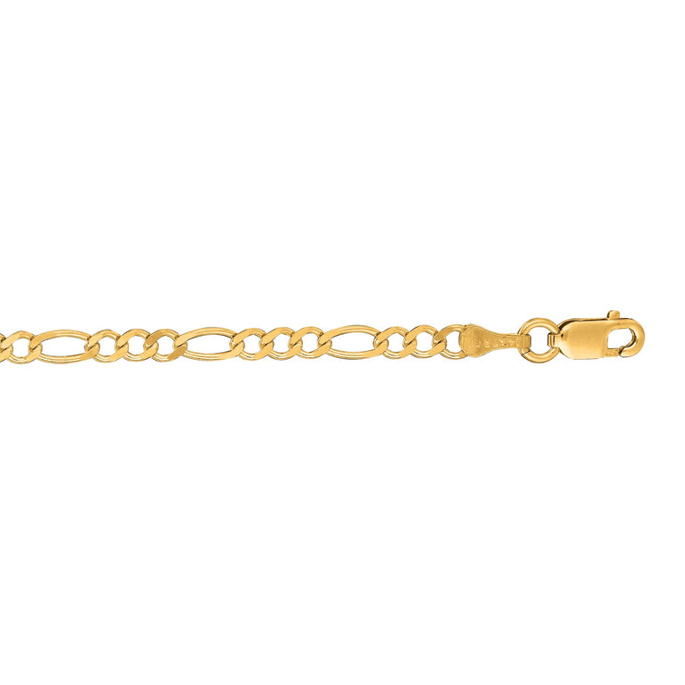14K Gold 3.1mm Figaro Chain -Yellow | Lobster