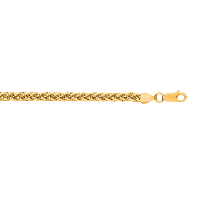 14K Gold 3.2mm Lite Round Wheat Chain-Yellow | Lobster