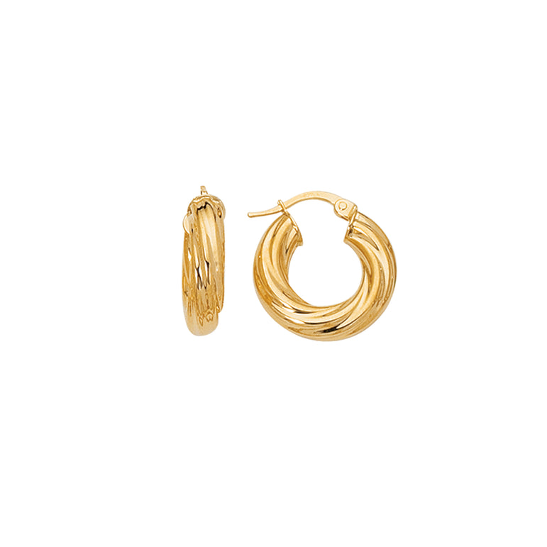 14K Yellow Gold Chubby Round Twist Hoop Earring-Yellow | Hinged