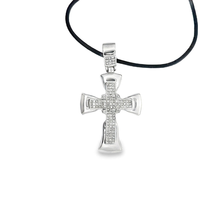 White Gold Cross Pendant with Round Brilliant Cut Diamonds