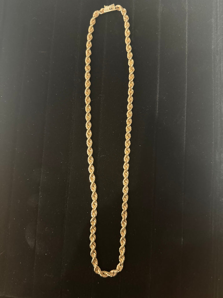 22" 7mm 14kt yellow gold rope chain