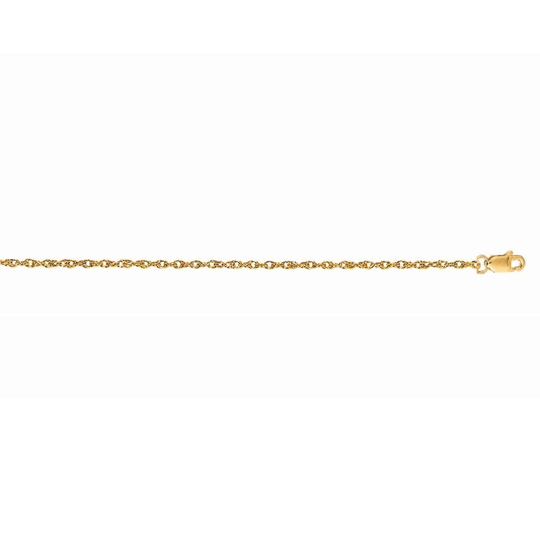 14K Gold 1.0mm Machine Rope Chain (Carded) -Yellow | Lobster