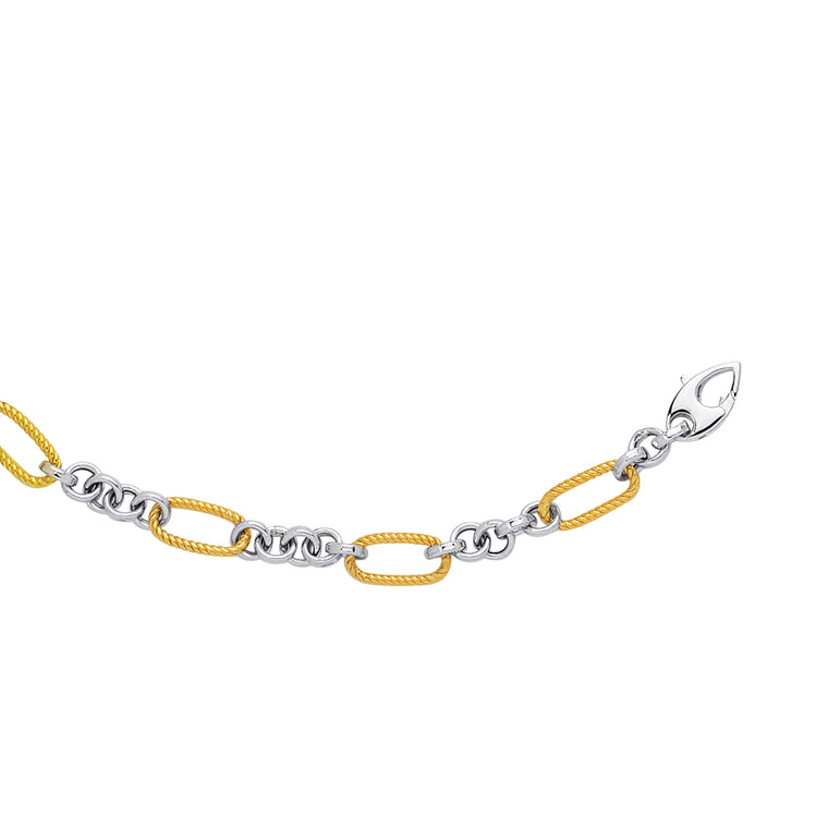 14K Two-tone Gold Alternating Twisted Elongated Oval Rope Link Chain-Two-tone | Lobster