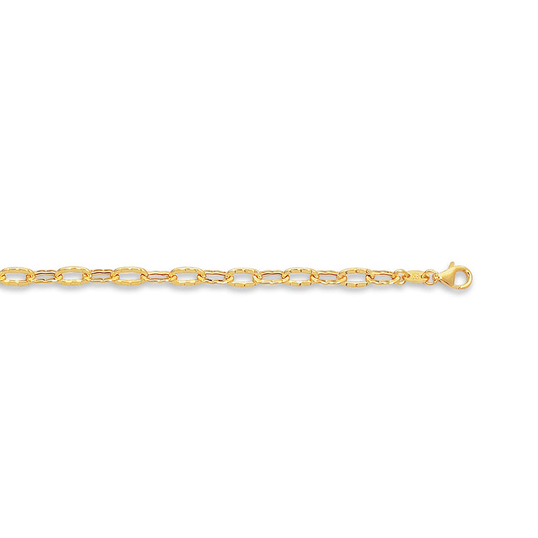 14K Gold Textured Cable Anklet-Yellow | Lobster