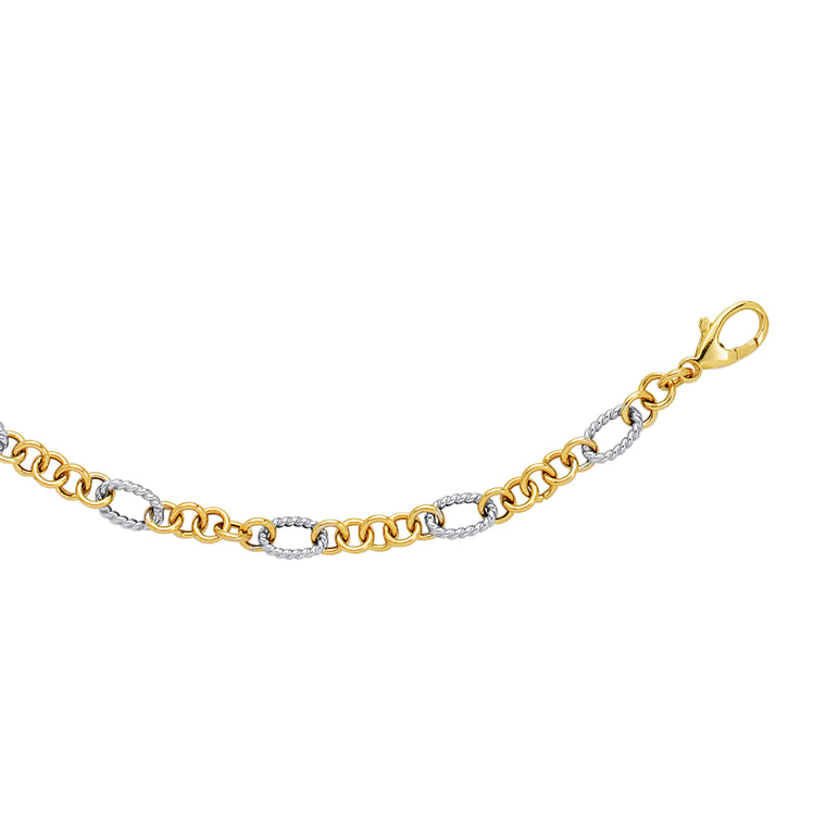 14K Two-tone Gold Alternating Twisted Oval Rope Link Chain-Two-tone | Lobster