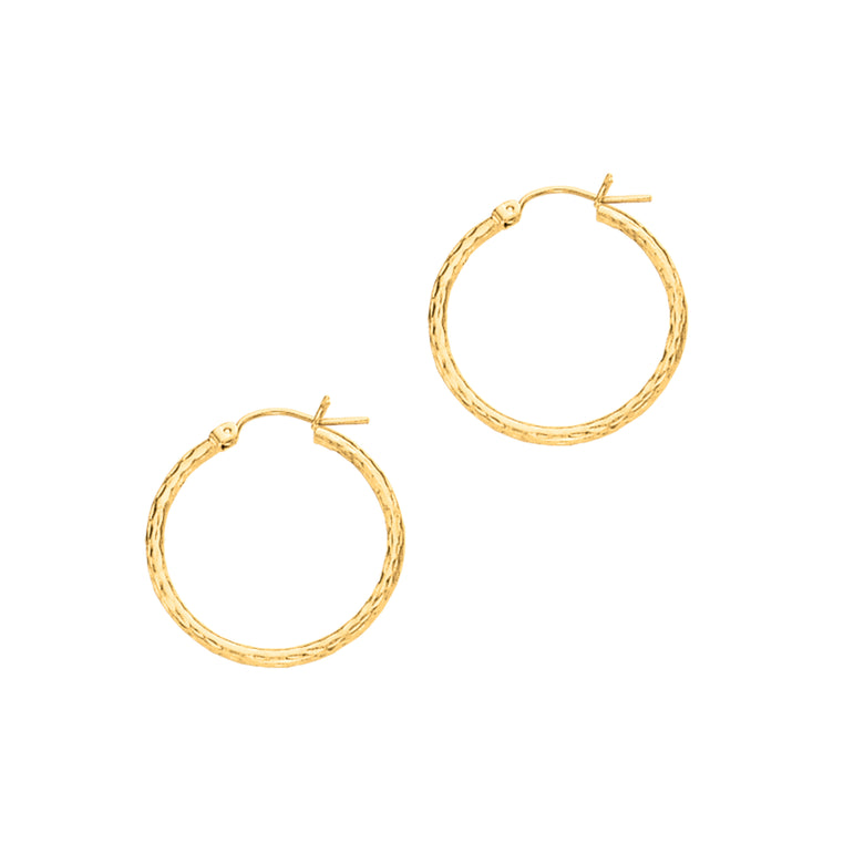 14K Gold 2mm Diamond Cut Hoop Earring-Yellow | Hinged
