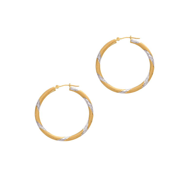 14K Gold 3x30mm Hoop Earring-Two-tone | Hinged