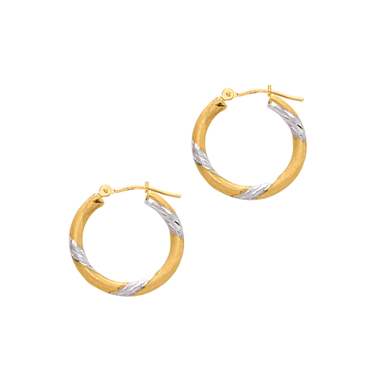 14K Gold 3x20mm Hoop Earring-Two-tone | Hinged