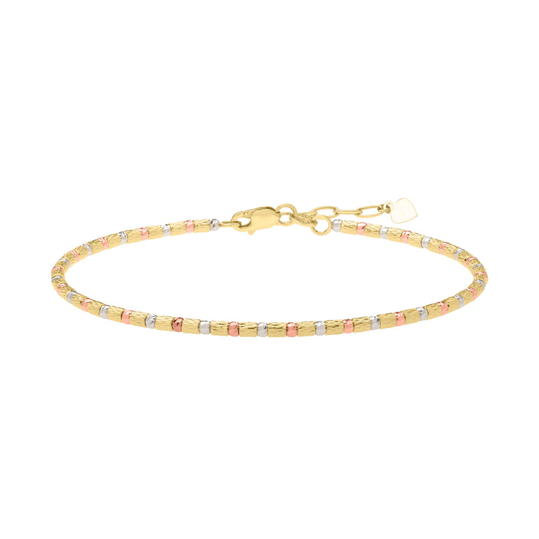 14K Gold Tri-Color Diamond Cut Bead Bracelet-Tri-color | Pear Shaped Lobster