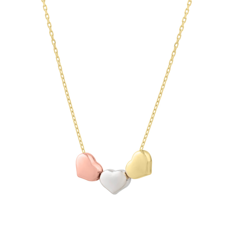 14K Gold Tri-Color Triple Heart Necklace-Tri-color | Spring Ring