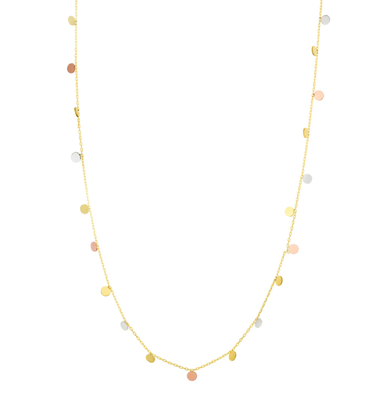 14K Tricolor Dangling Circles Necklace-Tri-color | Spring Ring