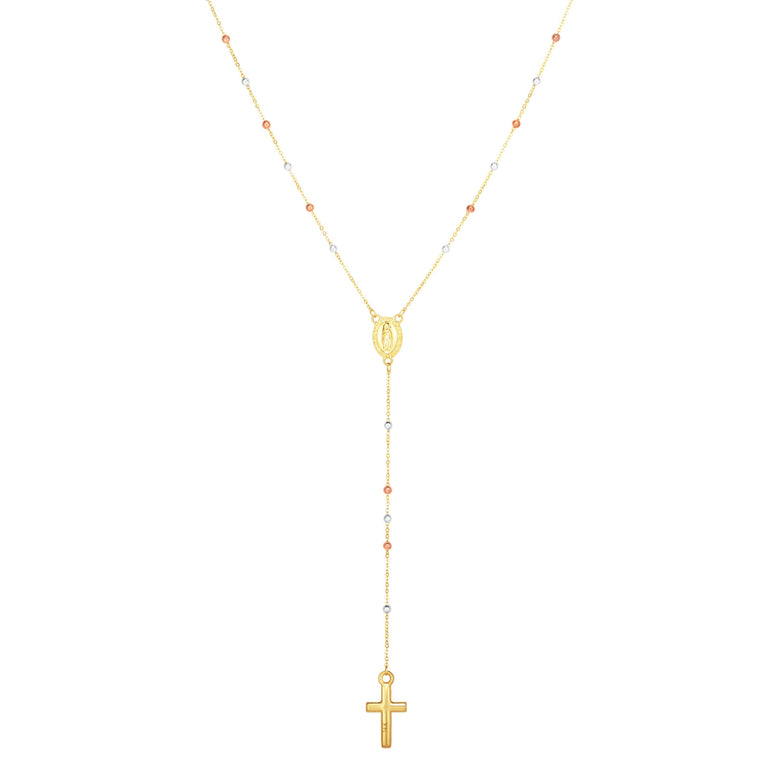 14K Tri-color Gold Rosary Inspired Necklace-Tri-color