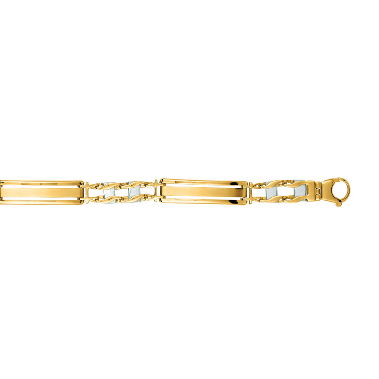 14K Yellow & White Gold Railroad Link Bracelet with Lobster Clasp-Two-tone | Lobster
