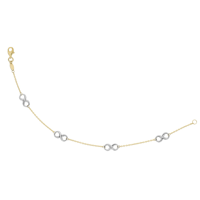 14K Two-tone Gold Polished Infinity Station Bracelet-Two-tone | Lobster