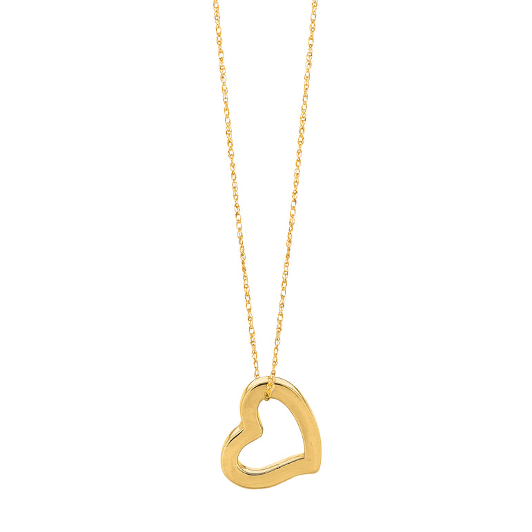 14K Gold Polished Open Heart Necklace-Yellow | Spring Ring