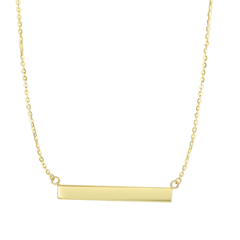 14K Gold Polished Bar Necklace-Yellow | Lobster