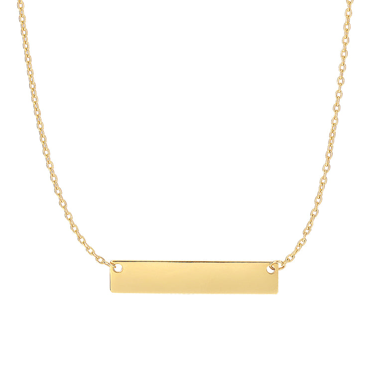 14K Gold Small Polished Bar Necklace-Yellow | Spring Ring