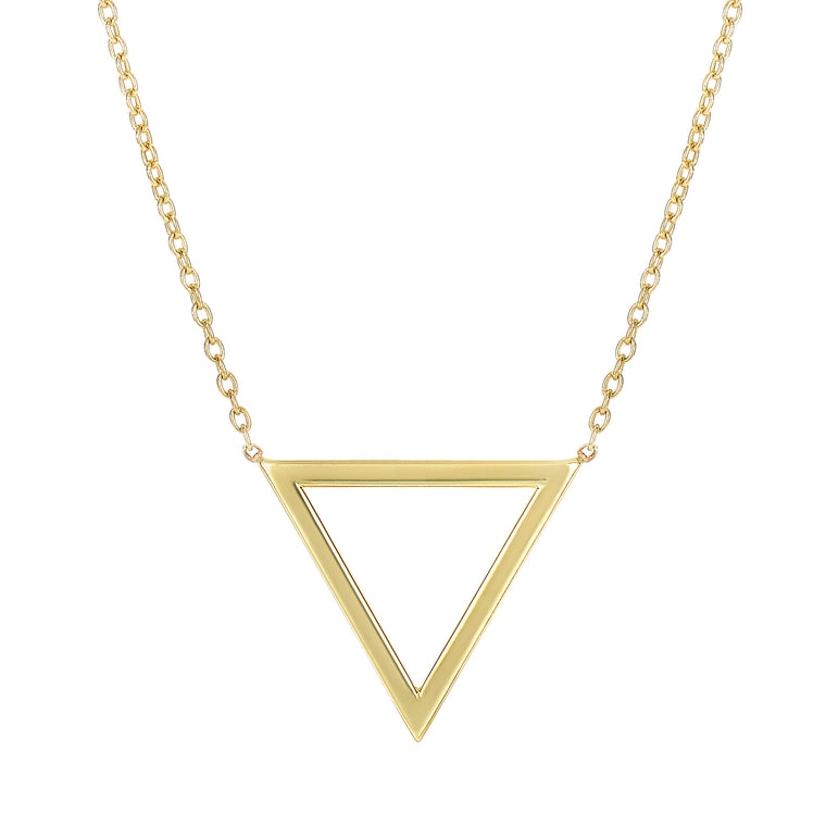14K Gold Polished Triangle Necklace-Yellow | Spring Ring