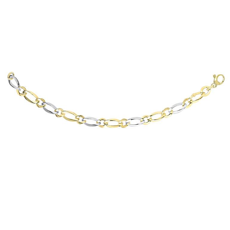 14K Two-tone Gold Polished Alternating Oval & Round Link Chain-Two-tone | Lobster
