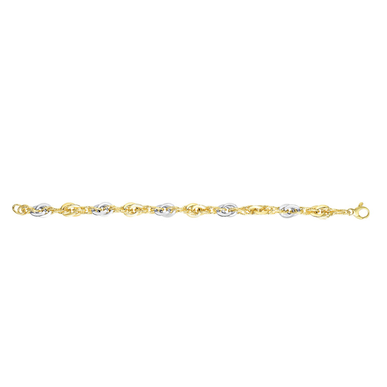 14K Two-tone Gold Polished & Diamond Cut Interlocking Oval Link Chain-Two-tone | Lobster