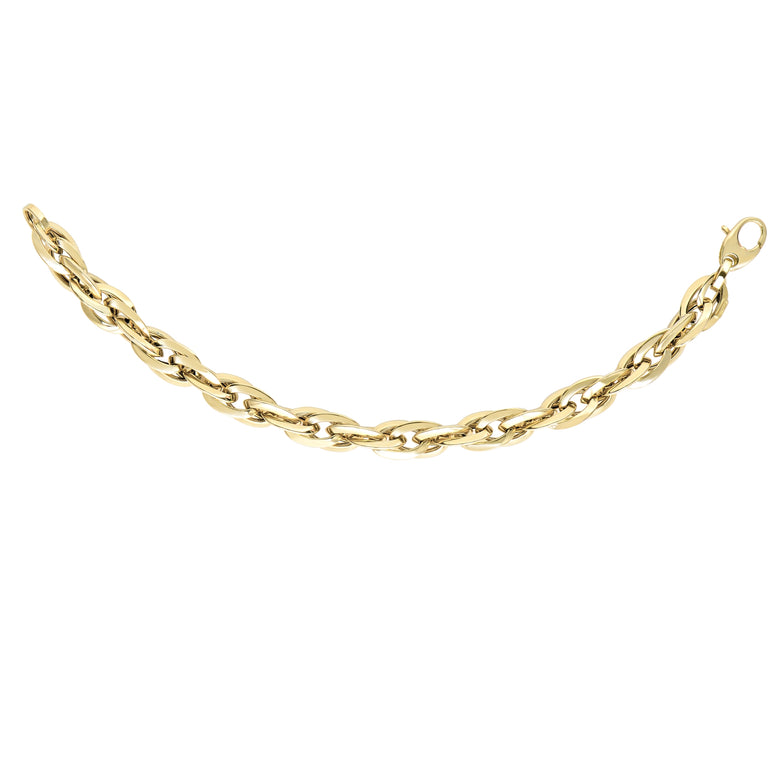 14K Gold Polished Graduated Double Oval Link Chain-Yellow | Lobster